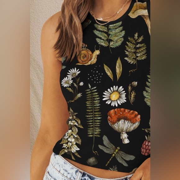 Printed Round Neck Wide Strap Tank - Picture 3 of 3